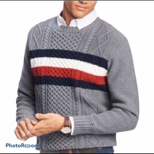 NWT Tommy Hilfiger Mens Striped Cable Knit Sweater